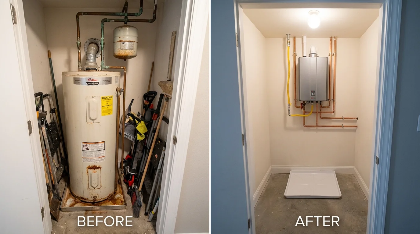 Tank water heater versus wall-mounted tankless unit comparison for Highmore, SD homeowners
